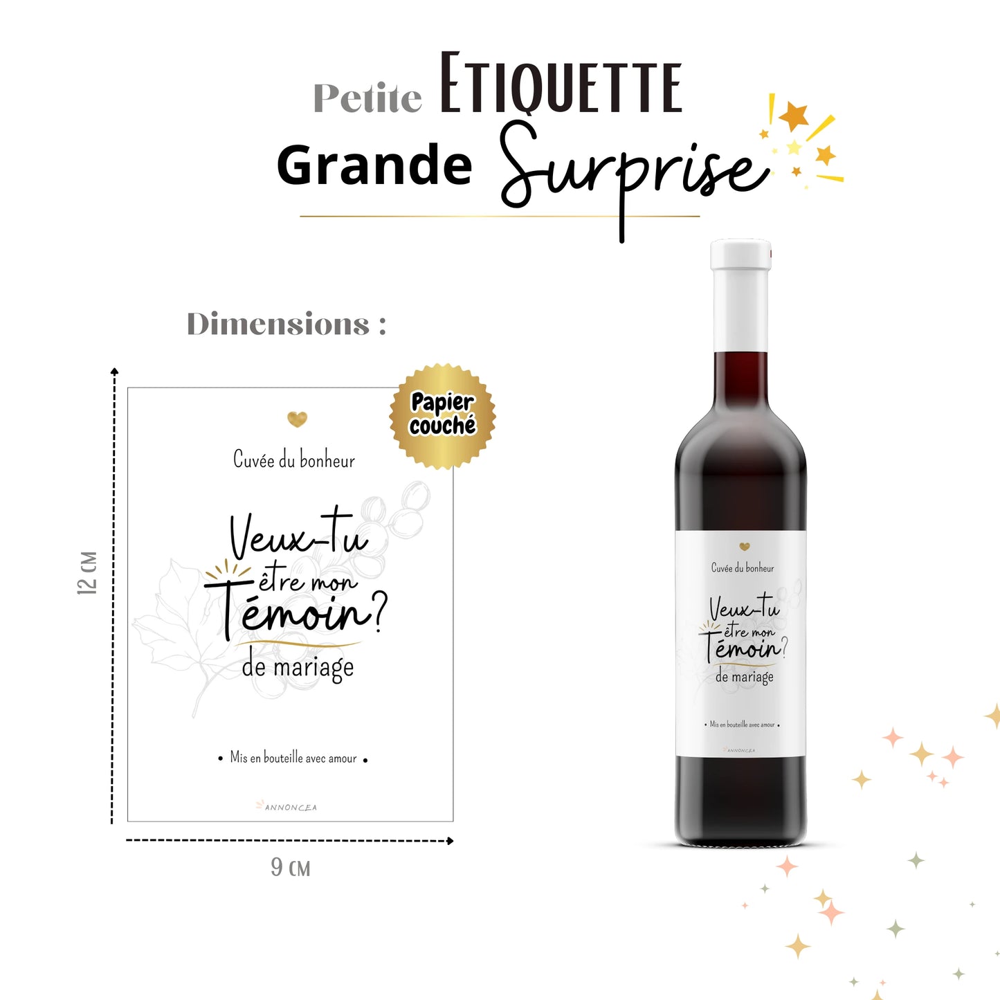 Etiquette bouteille vin demande temoin