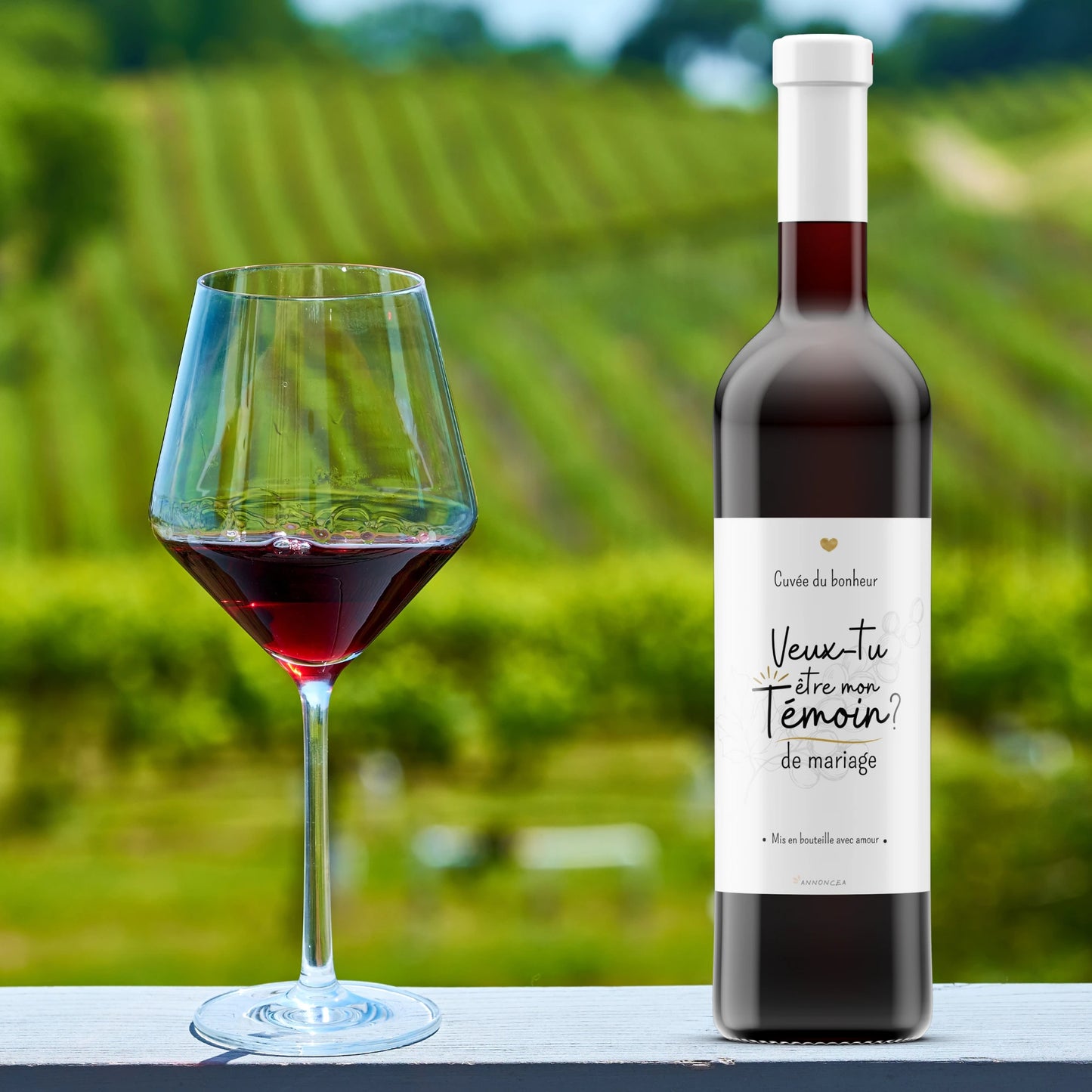 Etiquette bouteille vin demande temoin