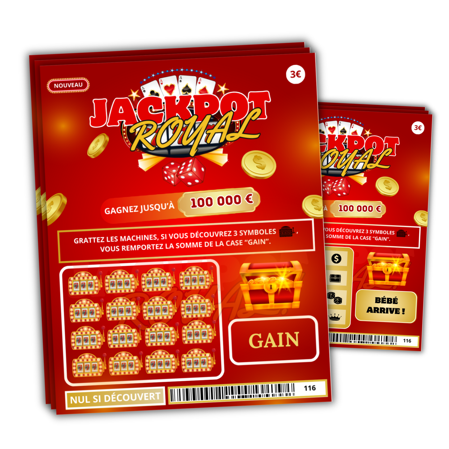 Carte à gratter annonce grossesse - Jackpot royal