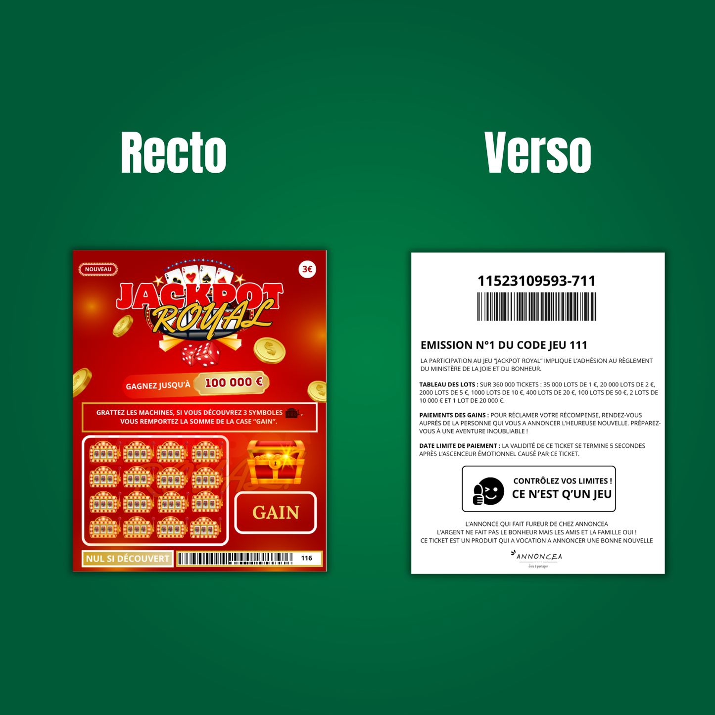 Carte à gratter annonce grossesse - Jackpot royal