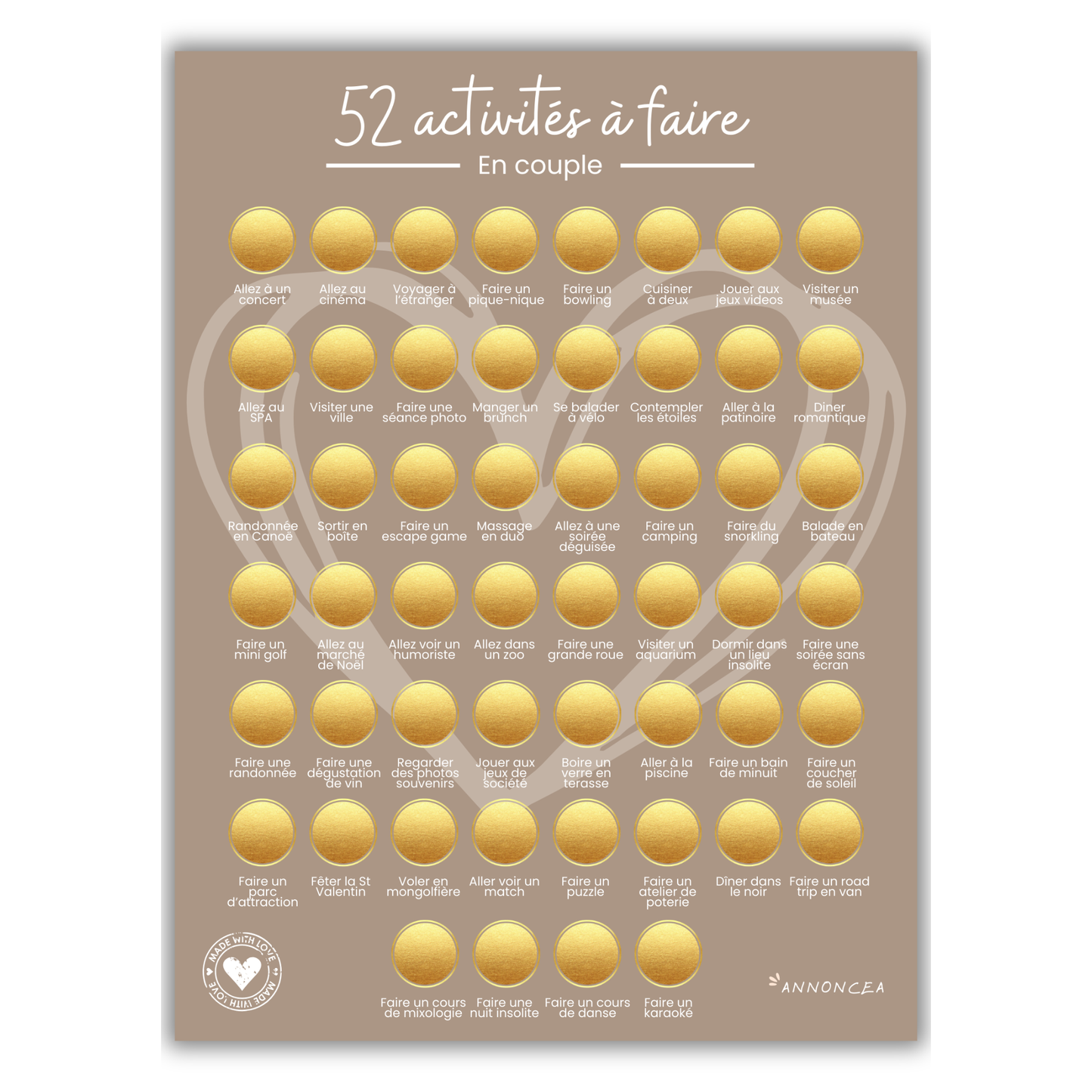 52 activités en amoureux - Poster à gratter pour les couples