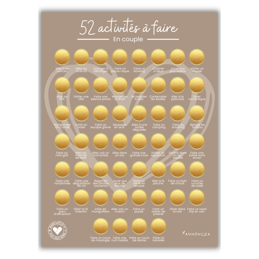 52 activités en amoureux - Poster à gratter pour les couples