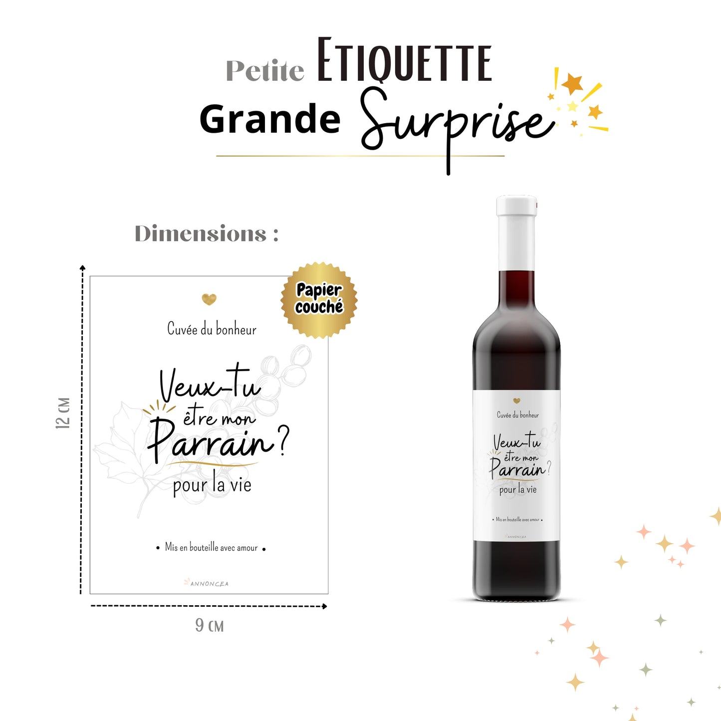 Etiquette bouteille vin demande parrain